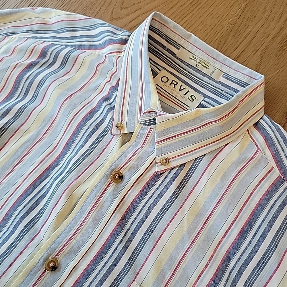 ORVIS Shirt Mens XL Blue Striped Button Down Sporting Traditions Long Sleeve 90s